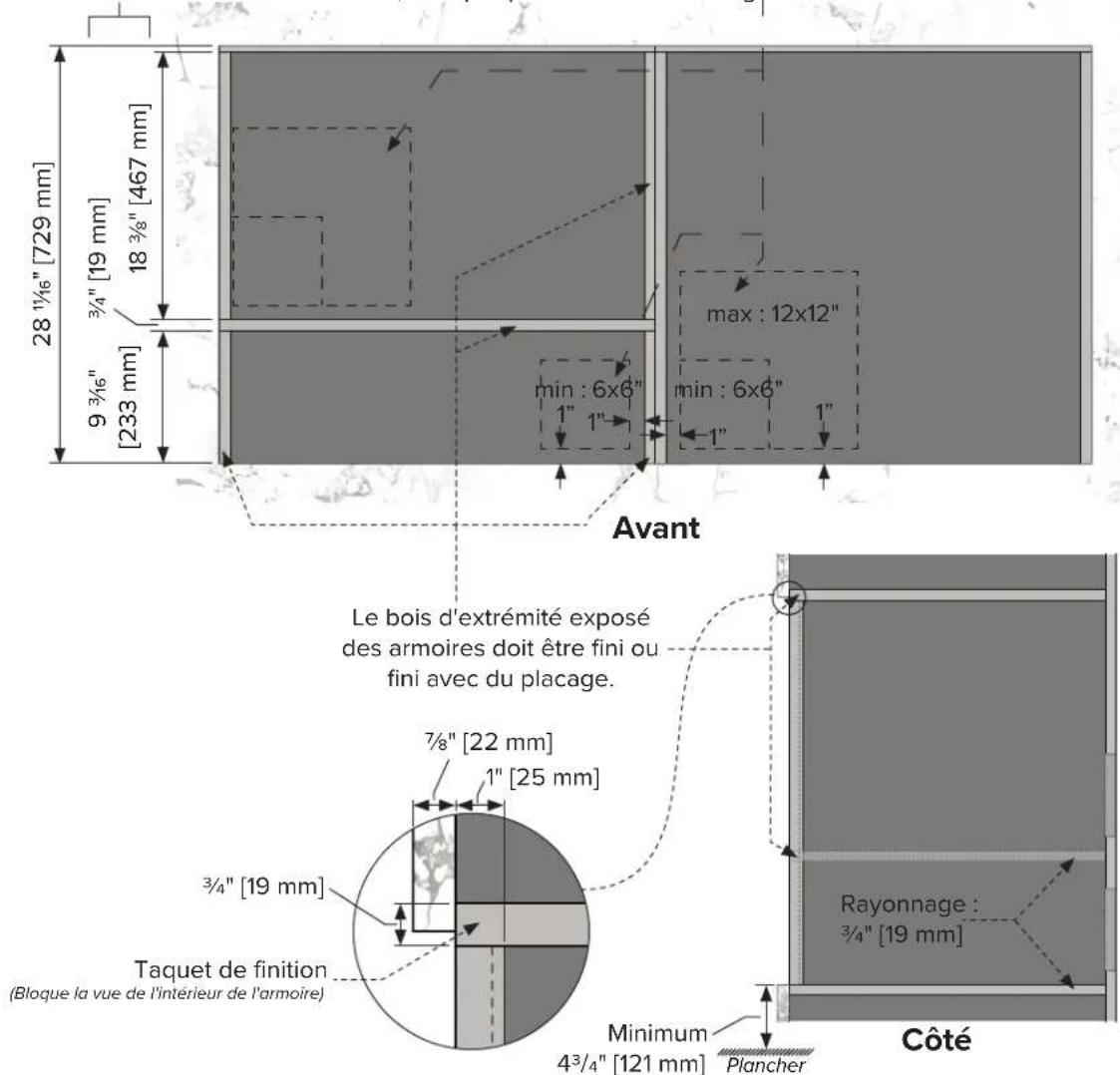 VIKING MVWDE6301 - Spécifications des armoires côte à côte - Four mural simple, four à vapeur et tiroir chauffant - 6