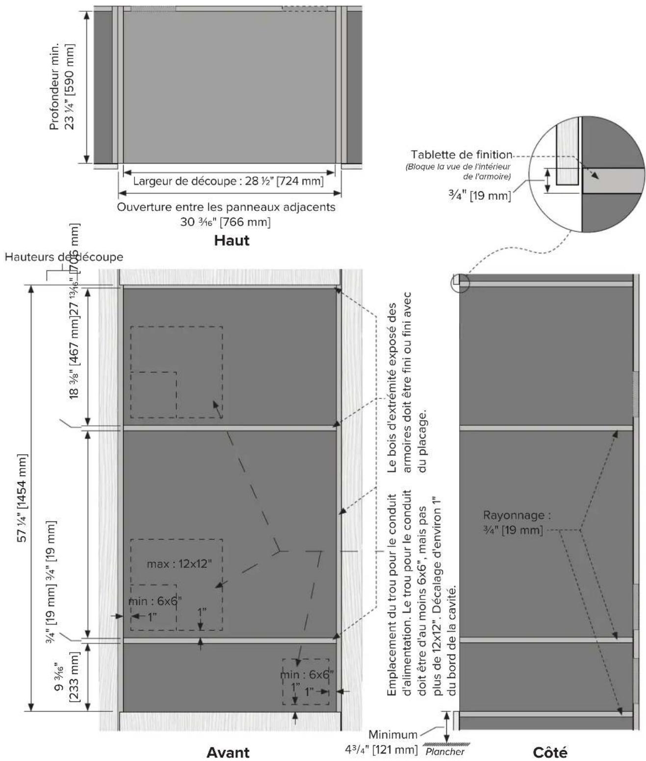 VIKING MVWDE6301 - Spécifications des armoires à 3 piles - Four mural simple, four à vapeur et tiroir chauffant - 1