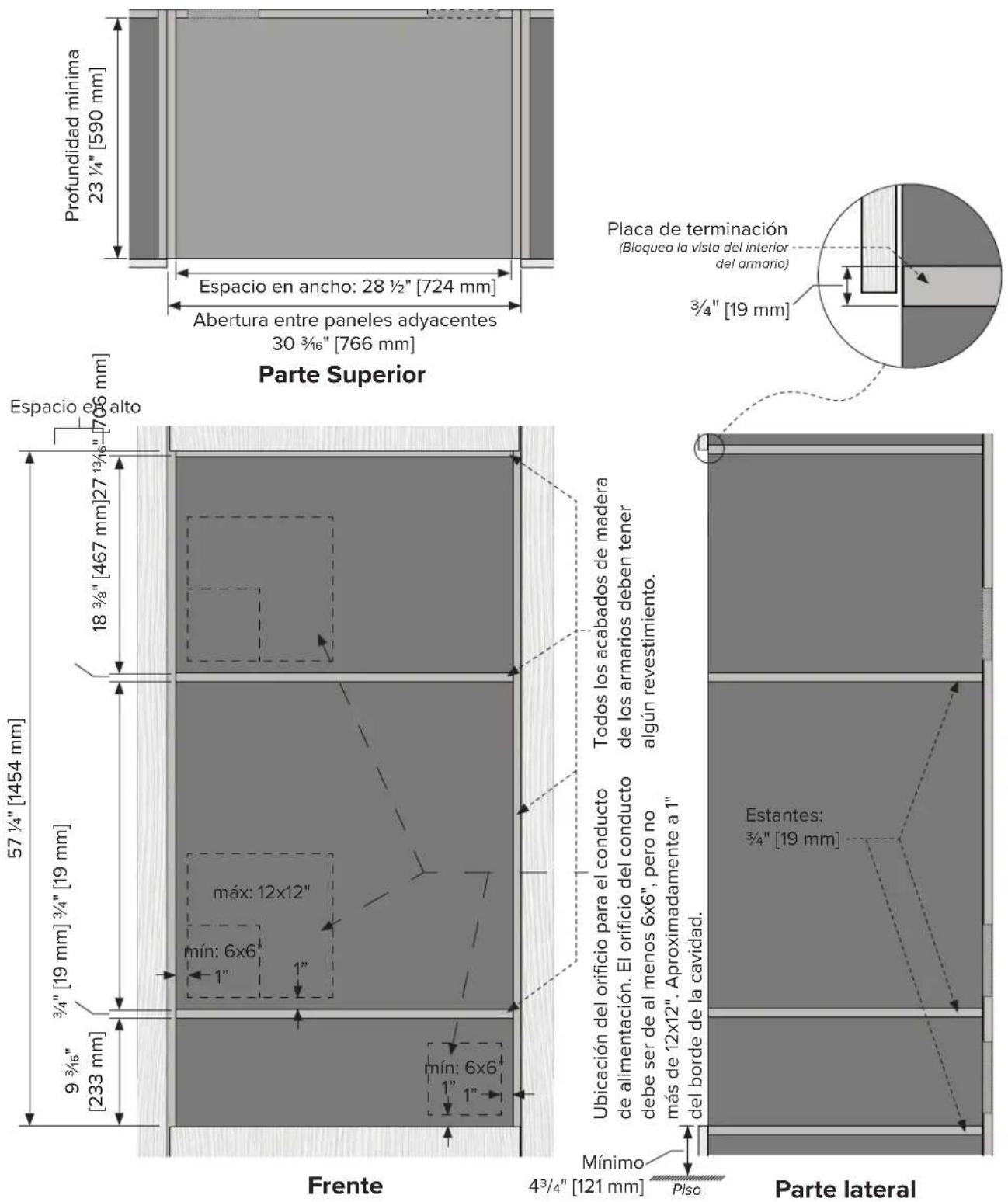 VIKING MVWDE6301 - Especificaciones de los armarios de 3 estantes - Horno de pared simple, horno de vapor y cajón calientaplato - 1