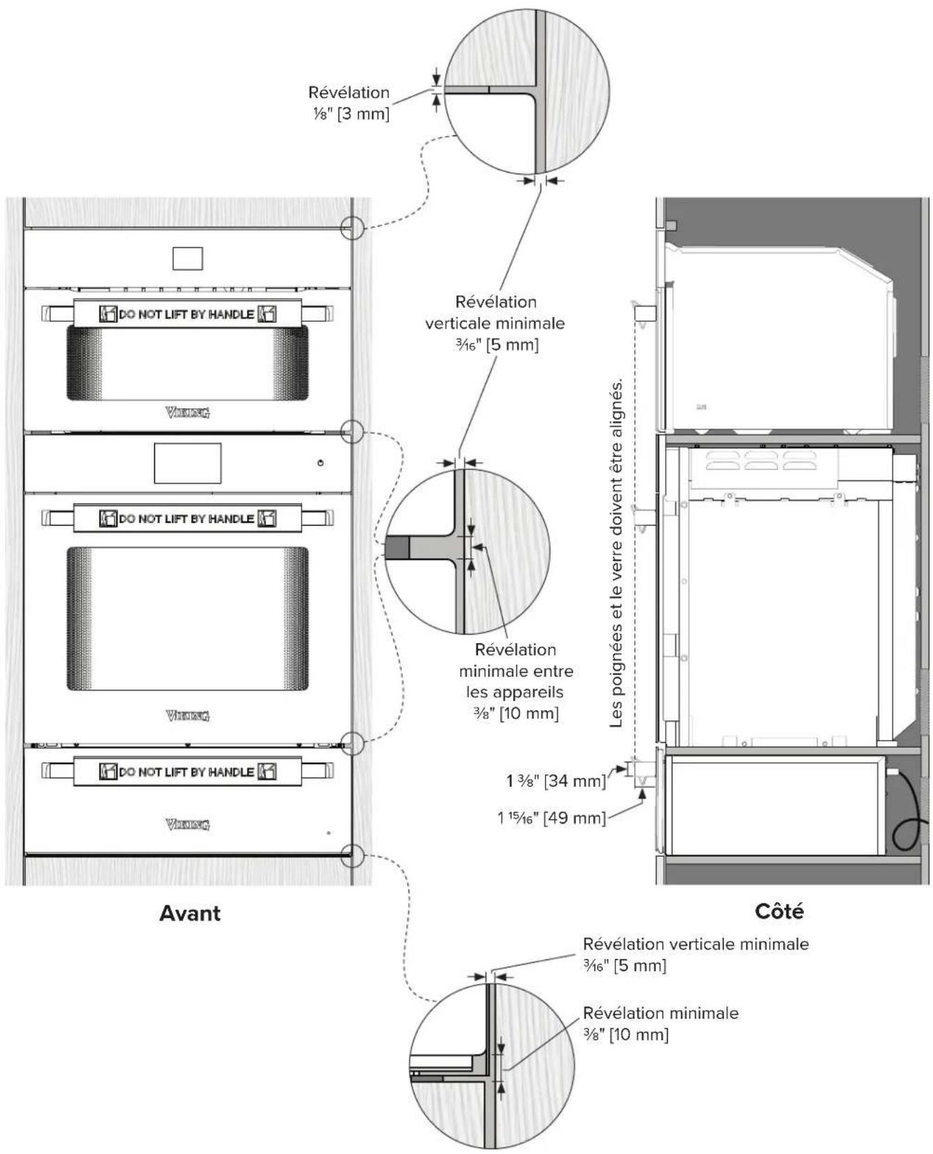 VIKING MVWDE6301 - Spécifications des armoires à 3 piles - Four mural simple, four à vapeur et tiroir chauffant - 2