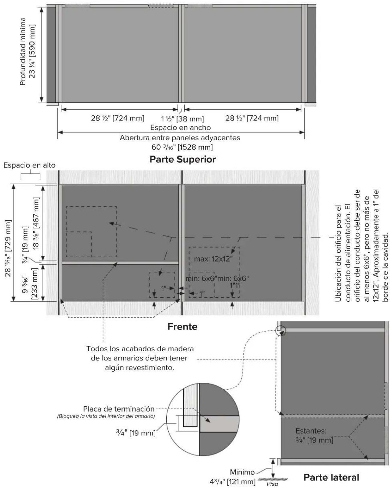 VIKING MVSOC6301 - Especificaciones de los armarios lado a lado - Horno de pared simple, horno de vapor y cajón calientaplatos (MVSOC6301 &amp; MVWDE6301) - 1