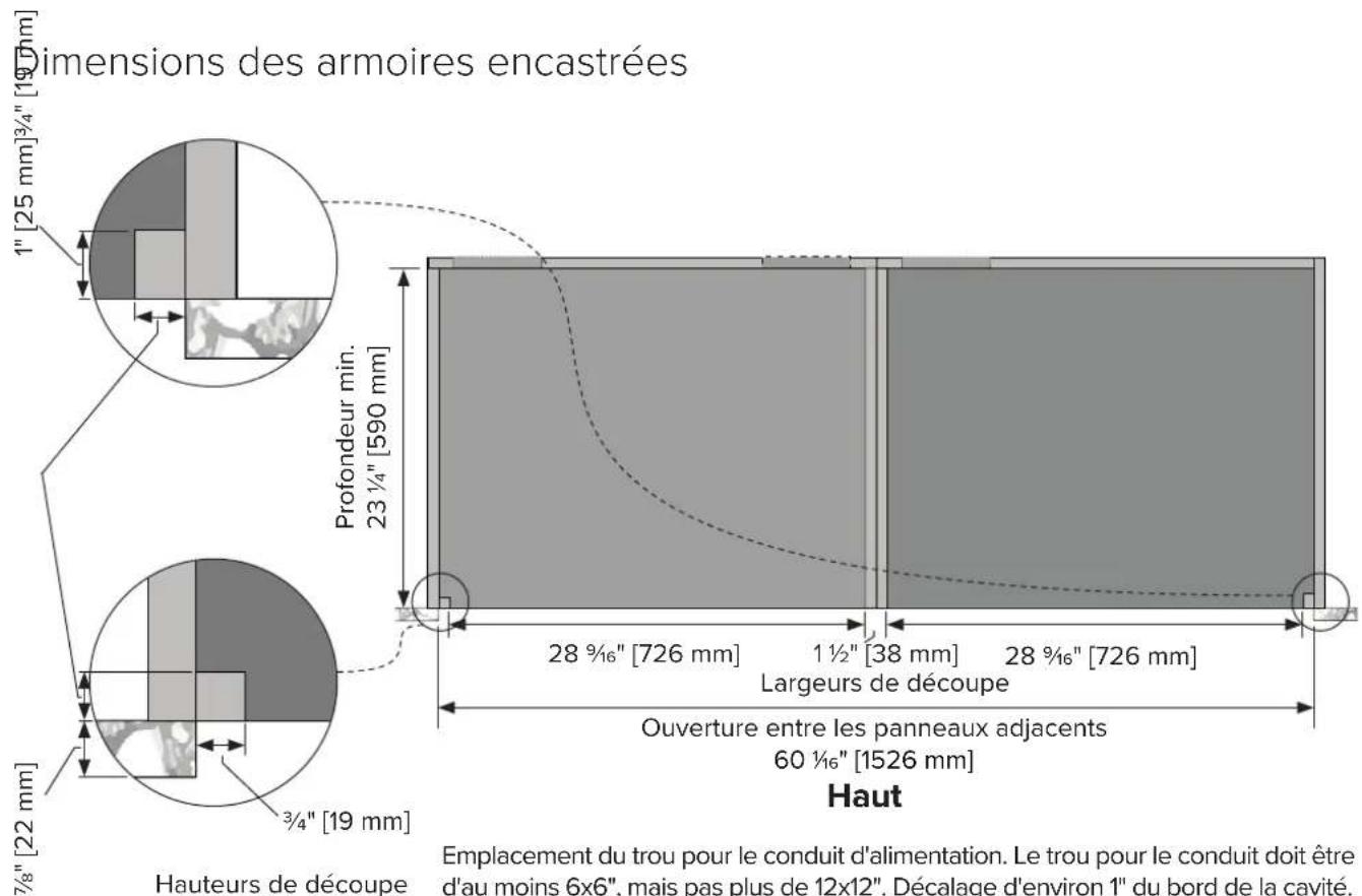 VIKING MVSOC6301 - Spécifications des armoires côte à côte - Four mural simple, four à vapeur et tiroir chauffant - 4