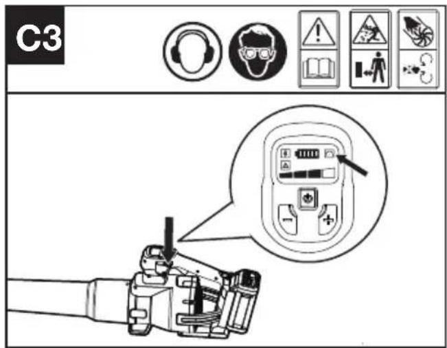 KRESS KC510.9 - Prima o botão de controlo da velocidade de operação para selecionar o caudal de ar desejado, o símbolo acende-se (Ver Fig. C3) - 1
