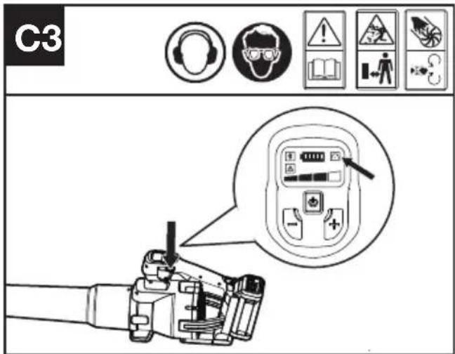 KRESS KC510.9 - Appuyez sur le bouton d'activation maintenue pour définir la puissance désirée, 📞 s'illuminera (voir Fig. C3) - 1