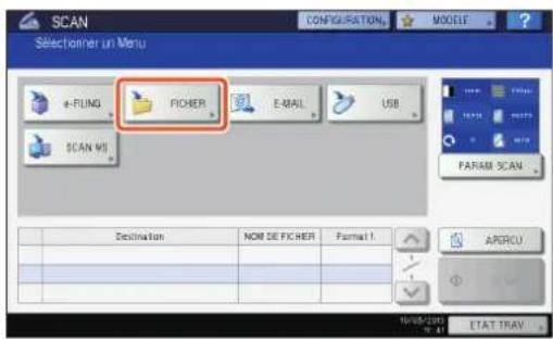 SCAN SELECTORER UN MENU e-FLING FICHER E-MAIL USB SCAN W1 PARAM SCAN Destination NOM DE FICHER Format 1 ARGRU No.05-200 EA ETAT TRAY