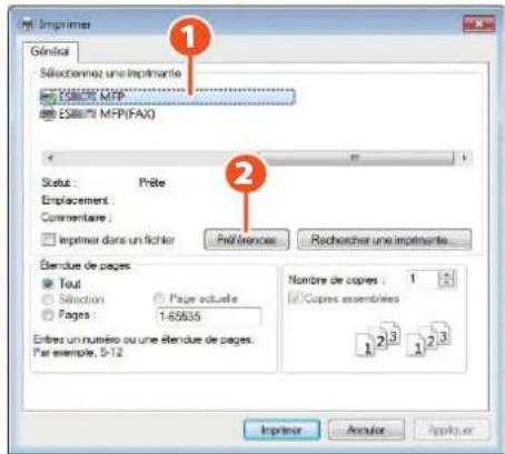 Imprimer Génésia Sélectionnez une Imprimante ESÉRÈME MFP ESÉRIÈME MFP(FAX) Status : Prête Emplacement : Commentaire : Imprimer dans un fichier Références Recherche une Imprimante Étendue de pages Tout Sélection Page actuelle Pages 1-65535 Enfres un numéro ou une étendue de pages. Par exemple, 5-12 Nombre de copies : 1 Copies assemblées 1 2 3 1 2 3 Imprimer Annuir Applifier