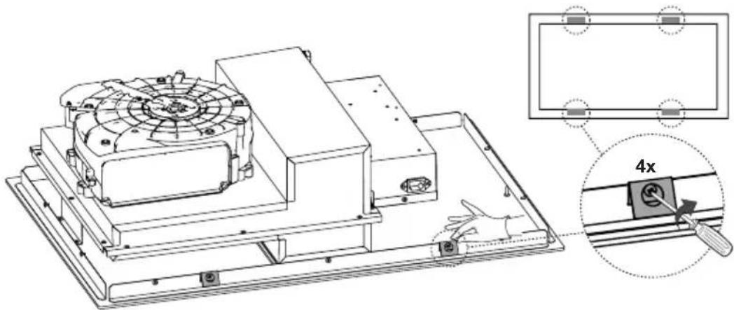 Pando E-395 - Step 4. Fit the fixing brackets supplied to the long sides of the hob as illustrated below: - 1