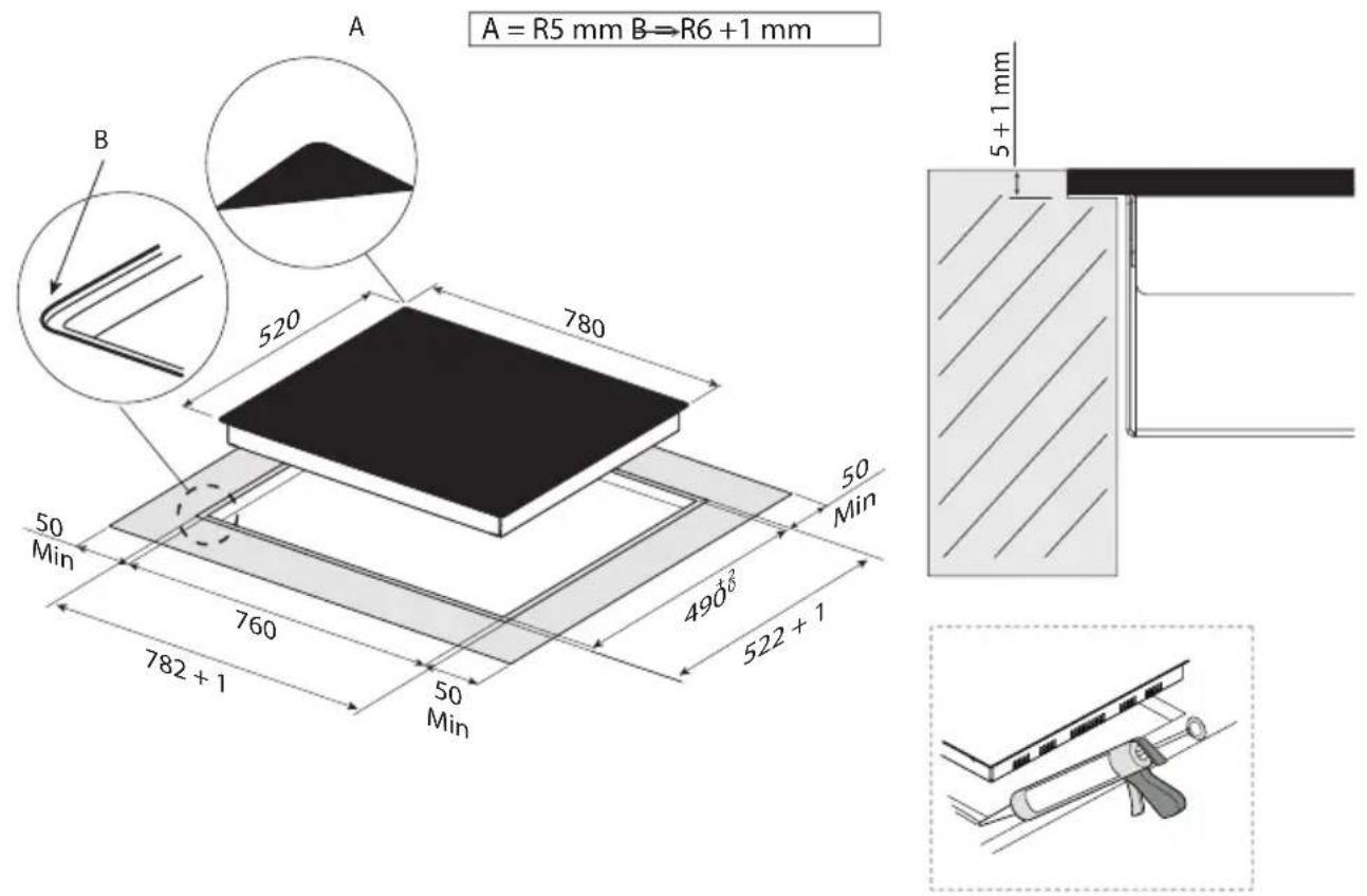 Pando E-396 - Dimensions Découpe de la table de cuisson encastrée. - 1