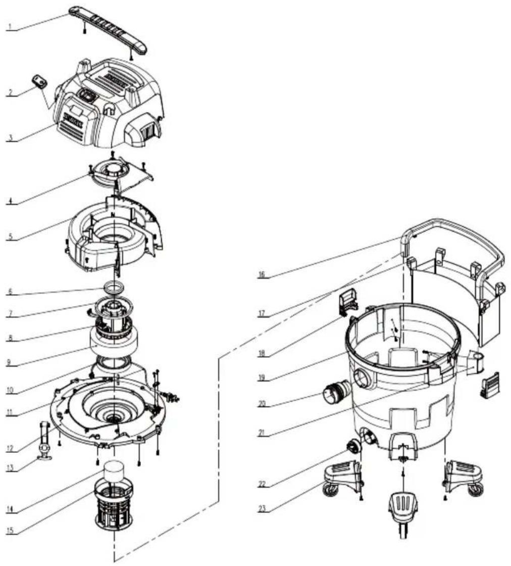 DEWALT DXV12P - EXPLODED VIEW / PARTS LIST - 1