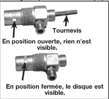 Tournevis En position ouverte, rien n'est visible. En position fermée, le disque est visible.