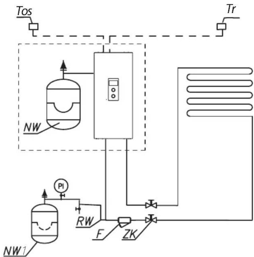 KOSPEL EKCO.M3-20 - Scheme de raccordement des chaudières à l'installation du chauffage central - 1