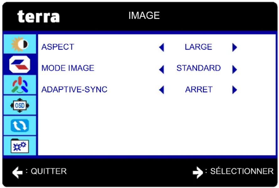 terra IMAGE ASPECT LARGE MODE IMAGE STANDARD ADAPTIVE-SYNC ARRET QS : QUITTER → : SÉLECTIONNER