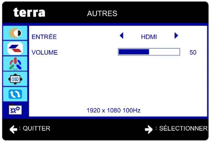 terra AUTRES ENTRÉE VOLUME HDMI 50 1920 x 1080 100Hz ← : QUITTER → : SÉLECTIONNER