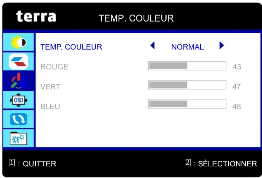 terra TEMP. COULEUR TEMP. COULEUR NORMAL ROUGE 43 VERT 47 BLEU 48 1 : QUITTER 2 : SÉLECTIONNER