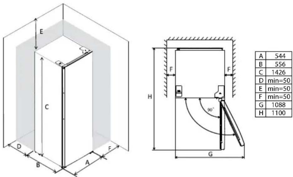 INVENTUM KK1430B - required space for placement - 1