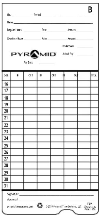 Pyramid Time Systems 2500 - TIME CARDS - 2