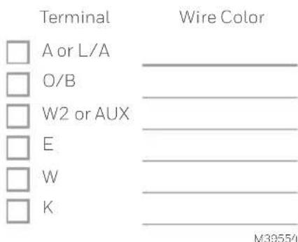 HONEYWELL RTH21B - Write down the color of the wires. - 2