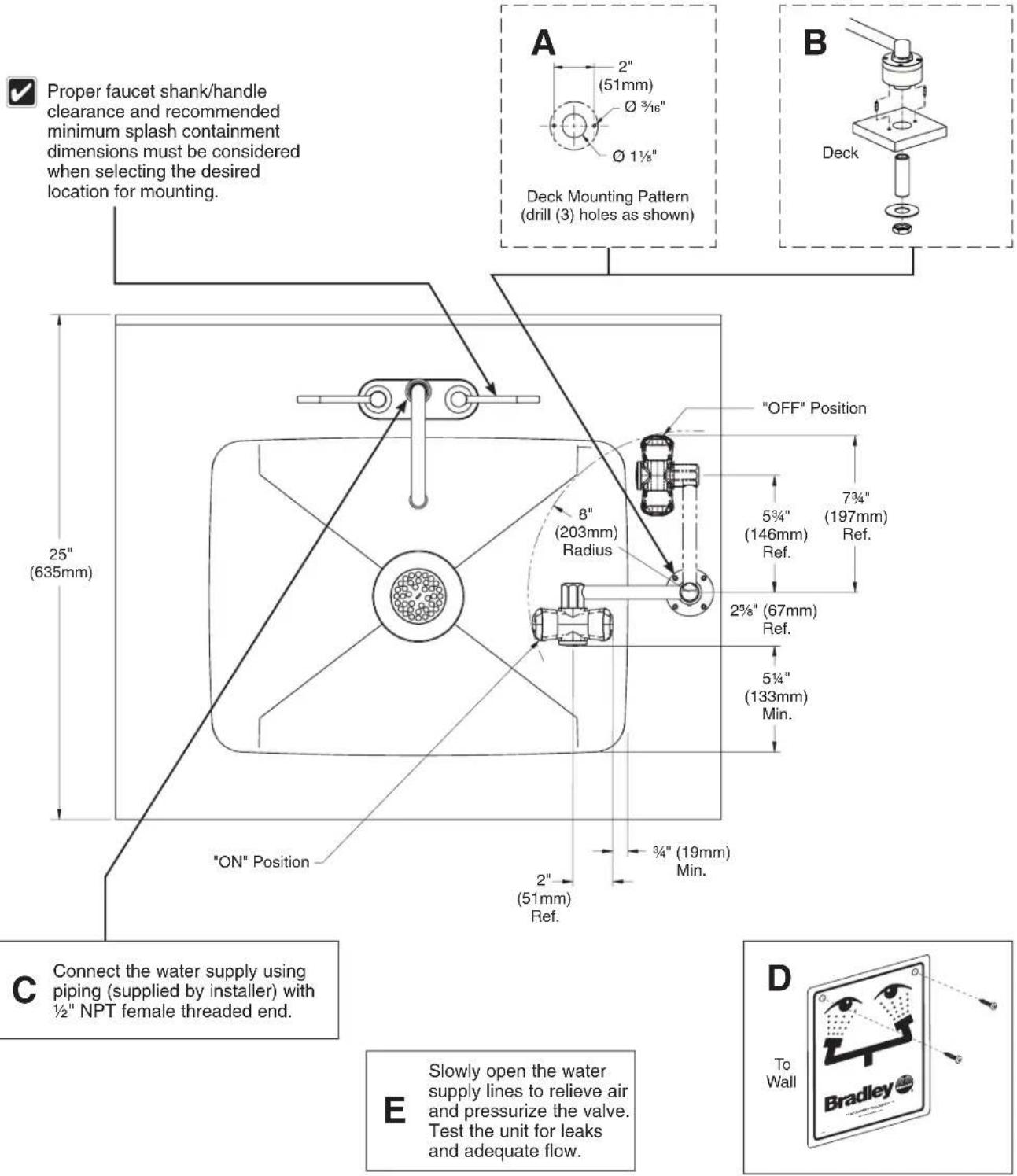 Bradley S19274E - Installation — Eyewash - 1