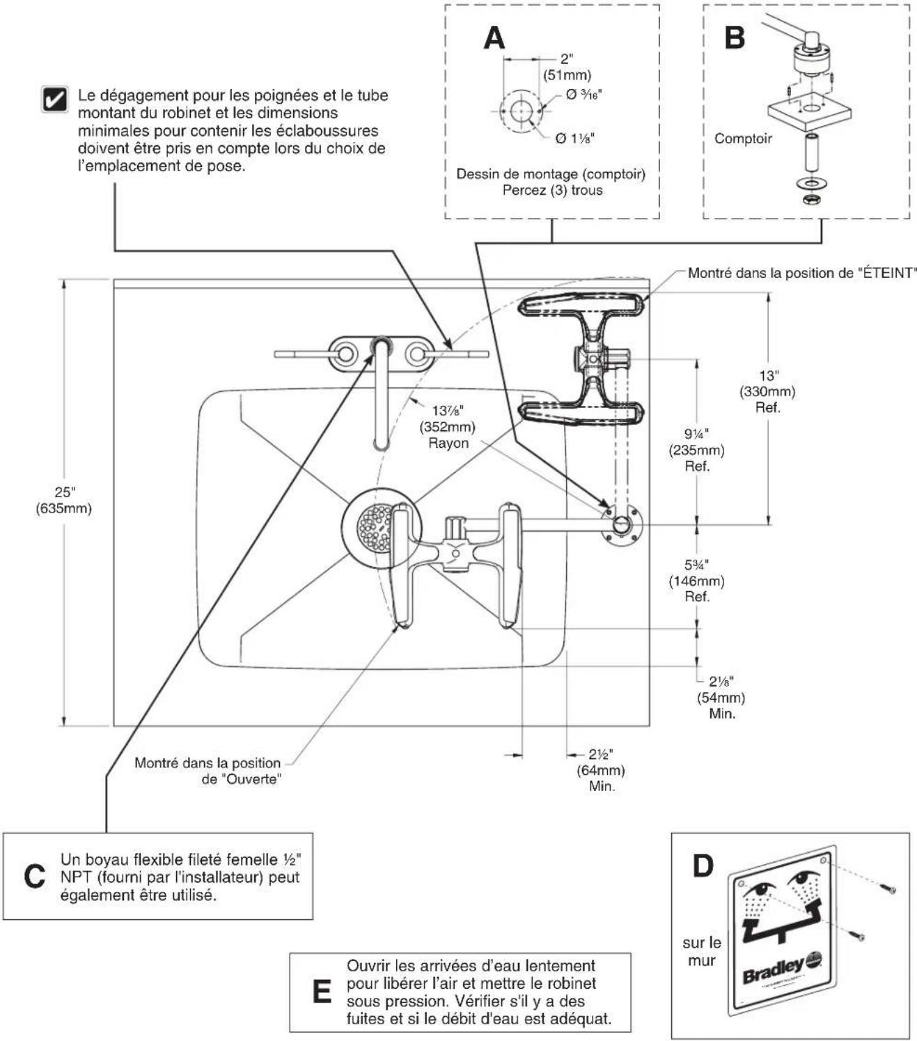 Bradley S19274E - Installation — Douche Oculaire/Faciale - 4