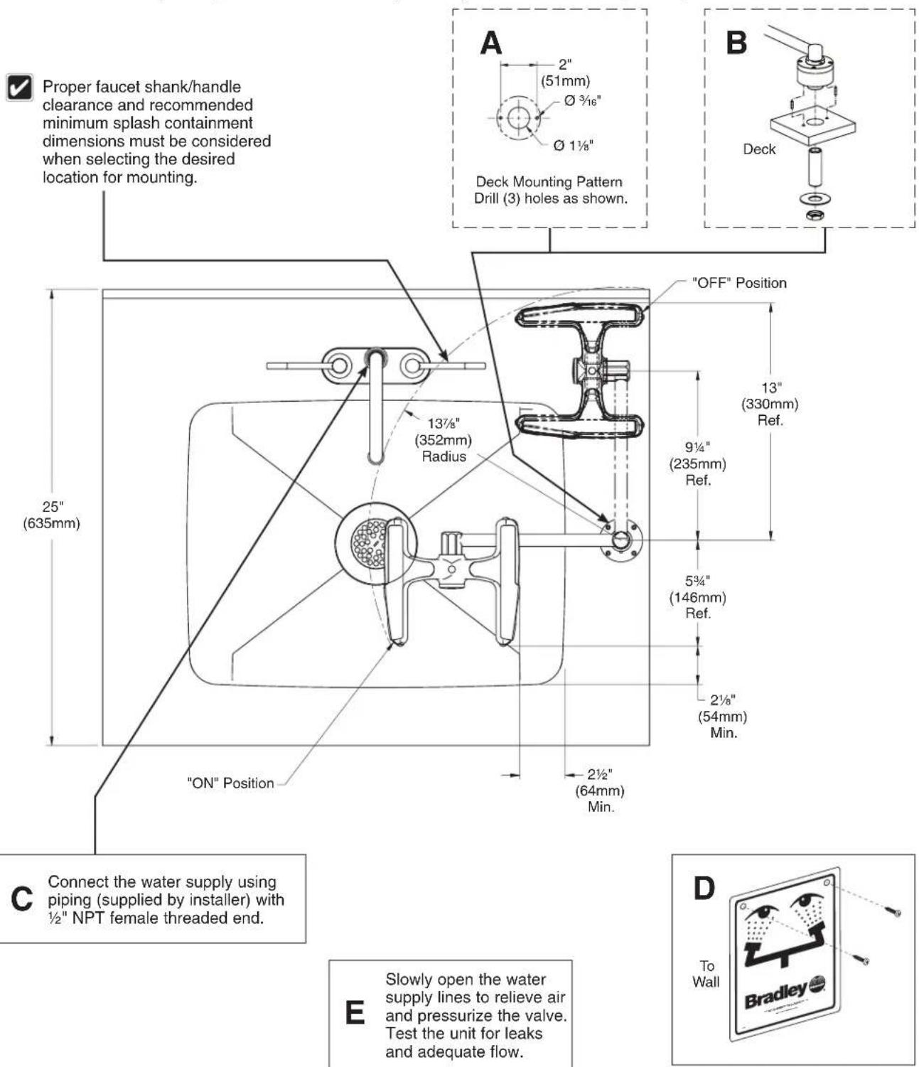 Bradley S19274E - Installation — Eye/Face Wash - 1