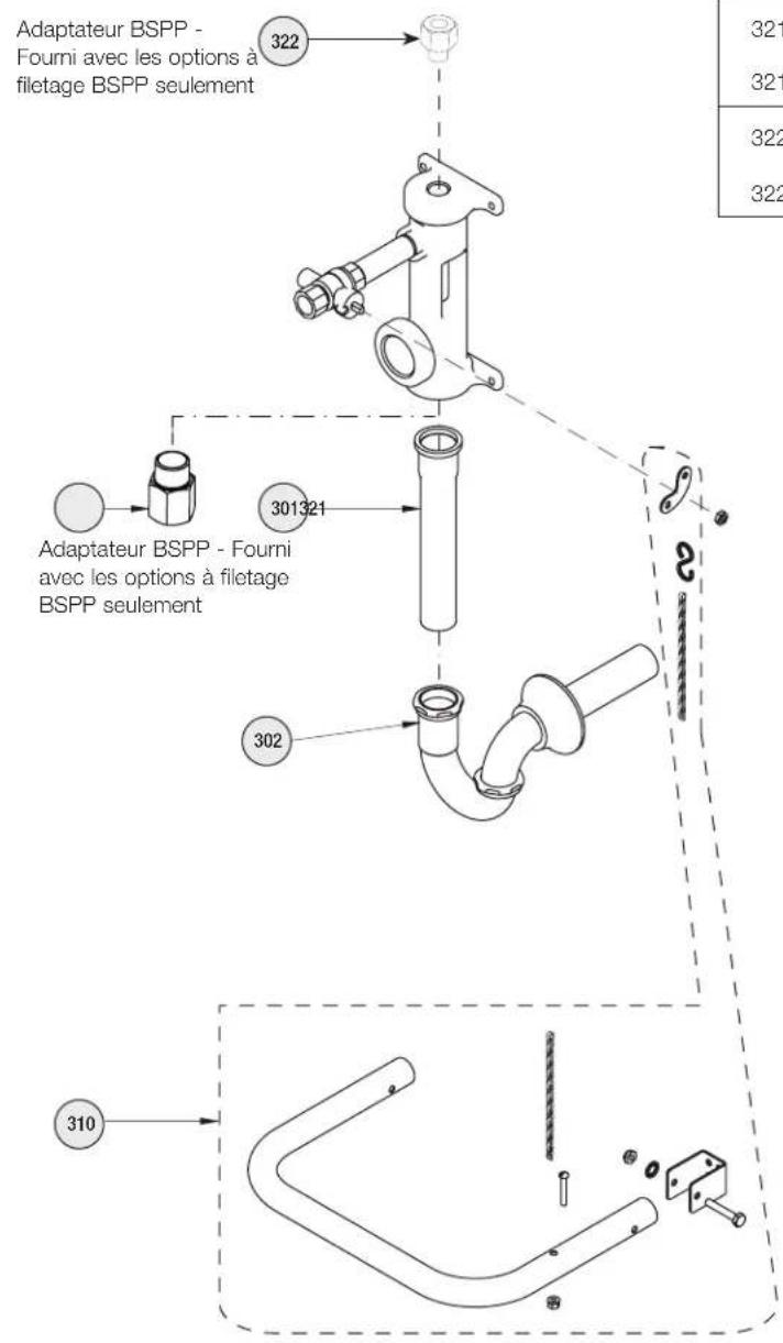 Bradley S19224FW - Pièces de remplacement et liste des pièces -- Drain, siphon en P et pédale en option - 1