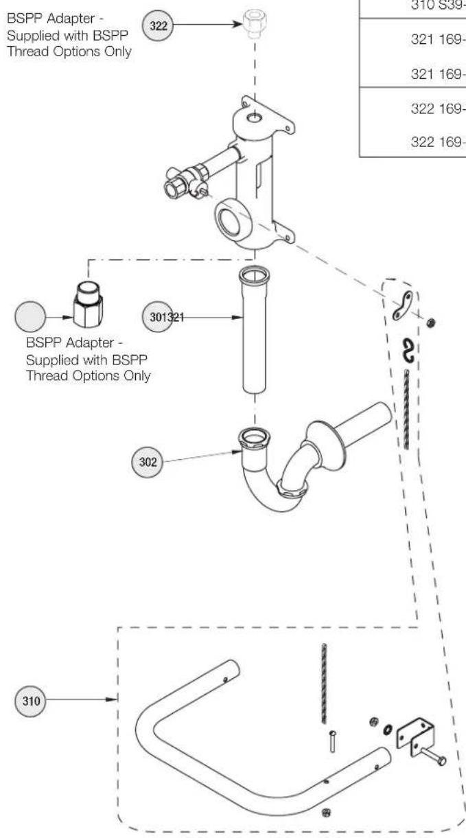 Bradley S19224FW - Service Parts and Parts List - Drain, P-trap, and Optional Foot Pedal - 1