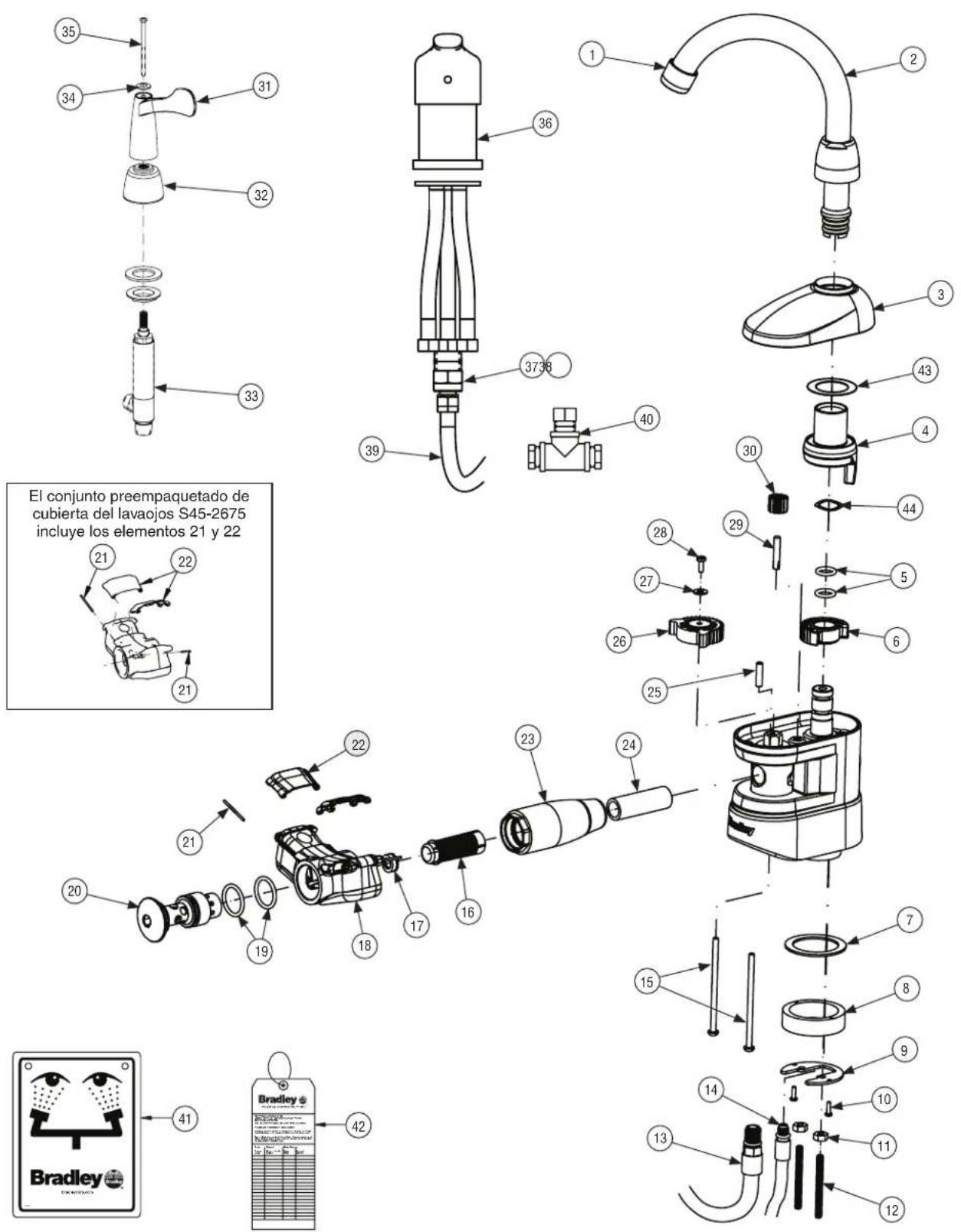 Bradley S19-500 - Cambio de dirección de la llave y el lavaojos - 14