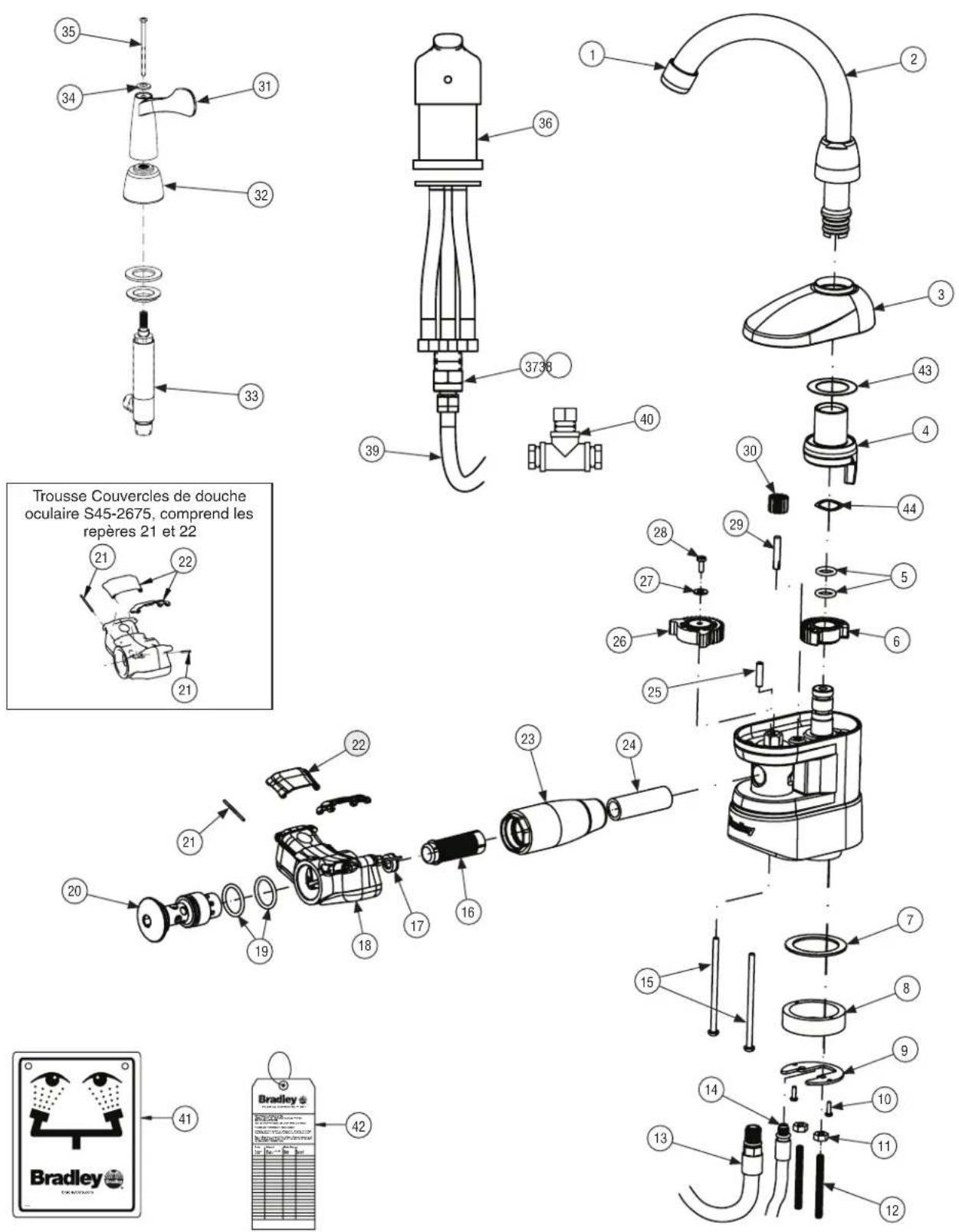 Bradley S19-500 - Inverser le sens de rotation du bec et de la douche oculaire - 14
