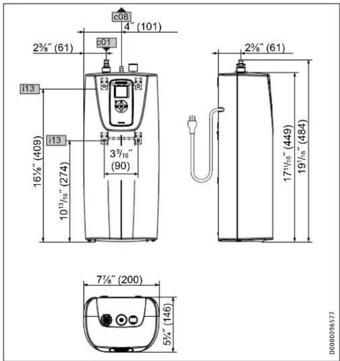 STIEBEL ELTRON UltraHot Premium - Cotes et raccordements - 1