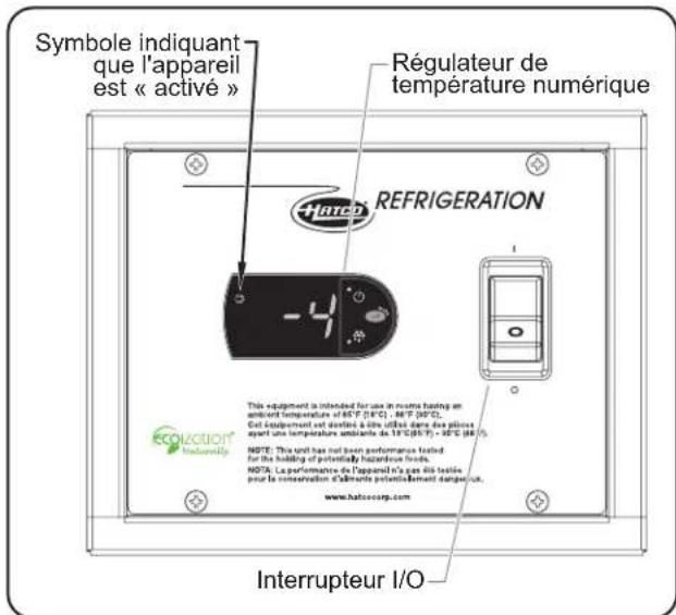 Symbole indiquant que l'appareil est « activé » Régulateur de température numérique Hatched REFRIGERATION This équipment is intérated for use in nuores basing an ambient température d'45°F (28°C) - 36°F (30°C). Cet équipement est destiné à titre usiles dans des plines apart une température ambiante de 18°F (28°F) - 30°F (30°F) NOTE: This unit has not been performées finned for the holding of potentially hazardous fluids. NOTE: La performance de l'appareil n'a gas dits testée pour le conservation d'éléments potentiellement dangereux. www.hafcoarsp.com EQUATION® hafcoarsp.com Interrupteur I/O