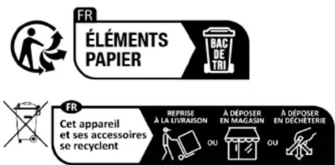 FR ÉLÉMENTS PAPIER BAC DE TRI FR Cet appareil et ses accessoires se recyclent REPRISE À LA LIVRAISON OU À DÉPOSER EN MAGASIN OU À DÉPOSER EN DÉCHÉTERIE