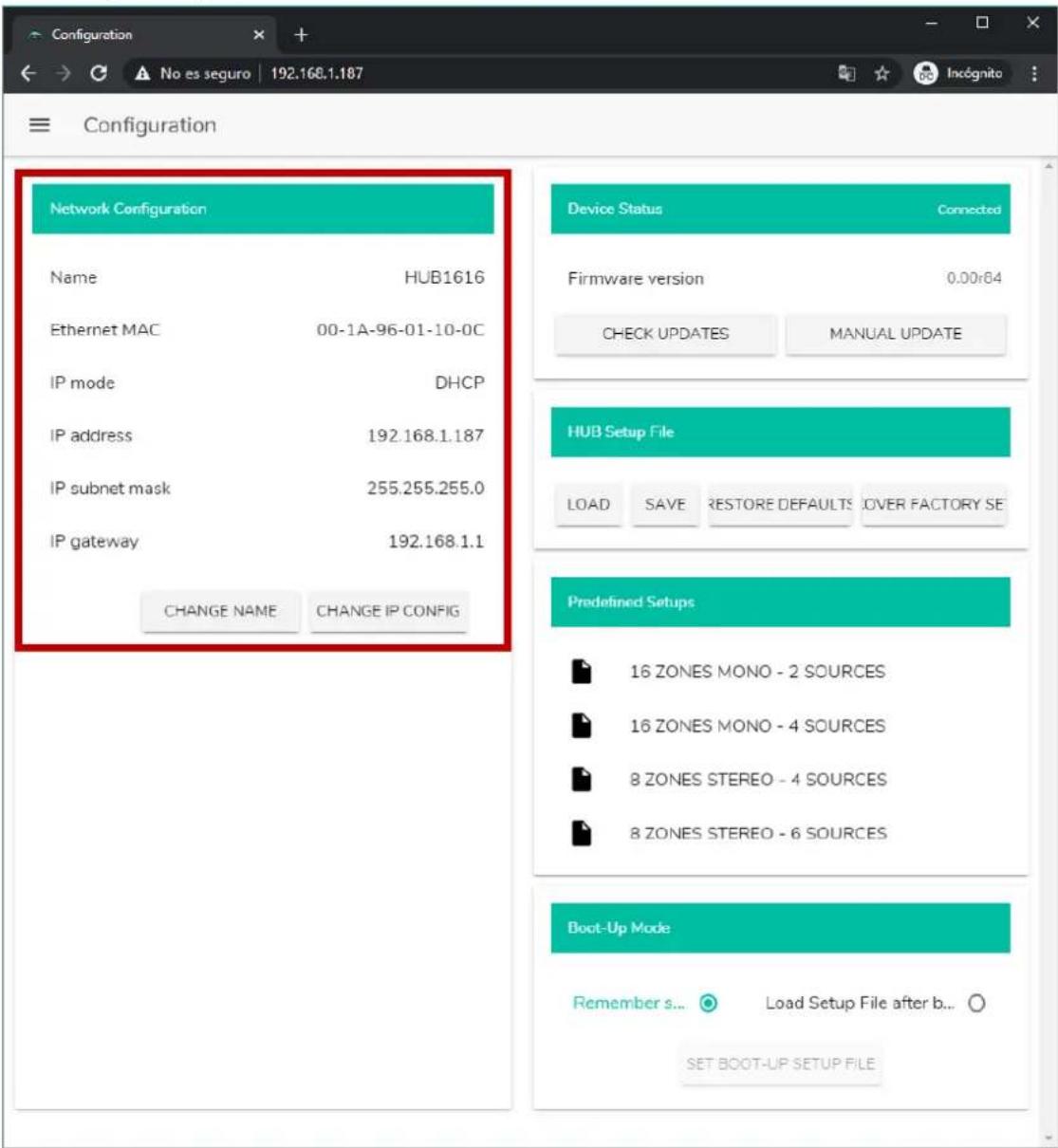 Ecler HUB1616 - NETWORK CONFIGURATION (Configuration réseau) - 1