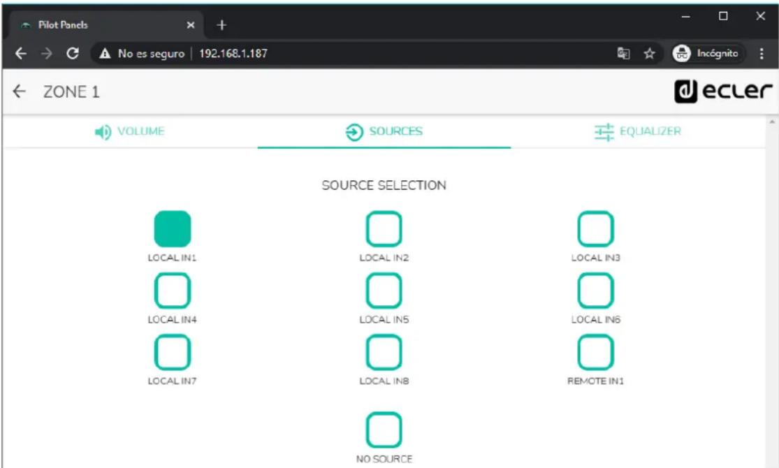 Ecler HUB1616 - SOURCE SELECTION (Sélection de source) - 1