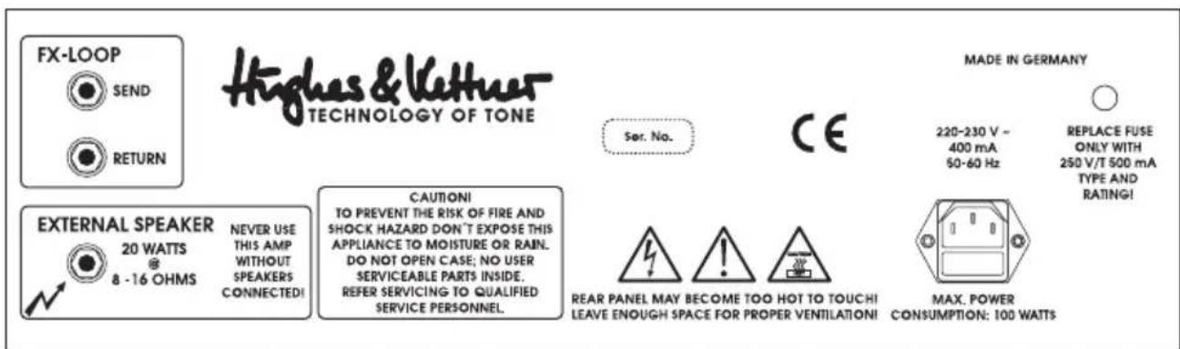 HUGHES & KETTNER Edition Tube 20th Anniversary - ANSCHLÜSSE UND BEDIENELEMENTE - 2