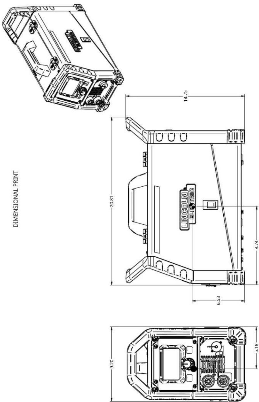 LINCOLN ELECTRIC Square Wave 205 - SCHÉMA DIMENSIONNEL - 1