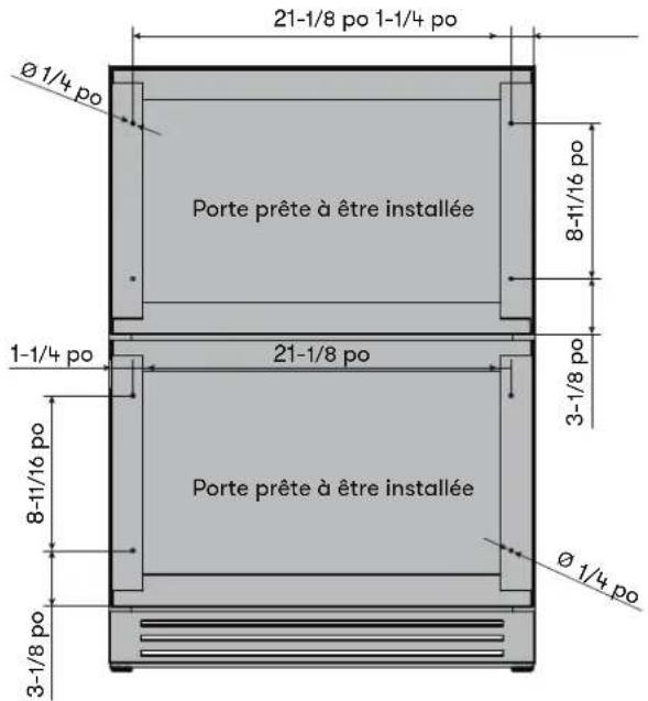 21-1/8 po 1-1/4 po Ø 1/4 po Porte prête à être installée 8-11/16 po 1-1/4 po 21-1/8 po 3-1/8 po Porte prête à être installée Ø 1/4 po 8-11/16 po 3-1/8 po