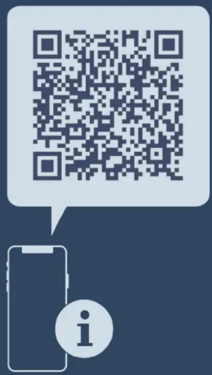QR code with speech bubble and mobile phone icon containing 'i' symbol