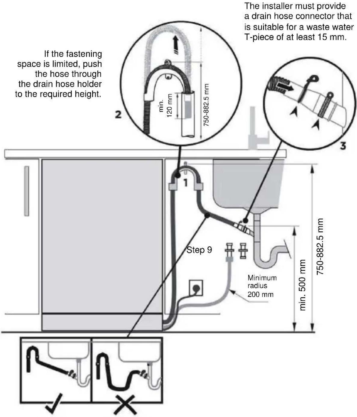 HAIER XH 4C4F1S - Dishwasher with drain hose connector on sink/drainage T-piece - 1