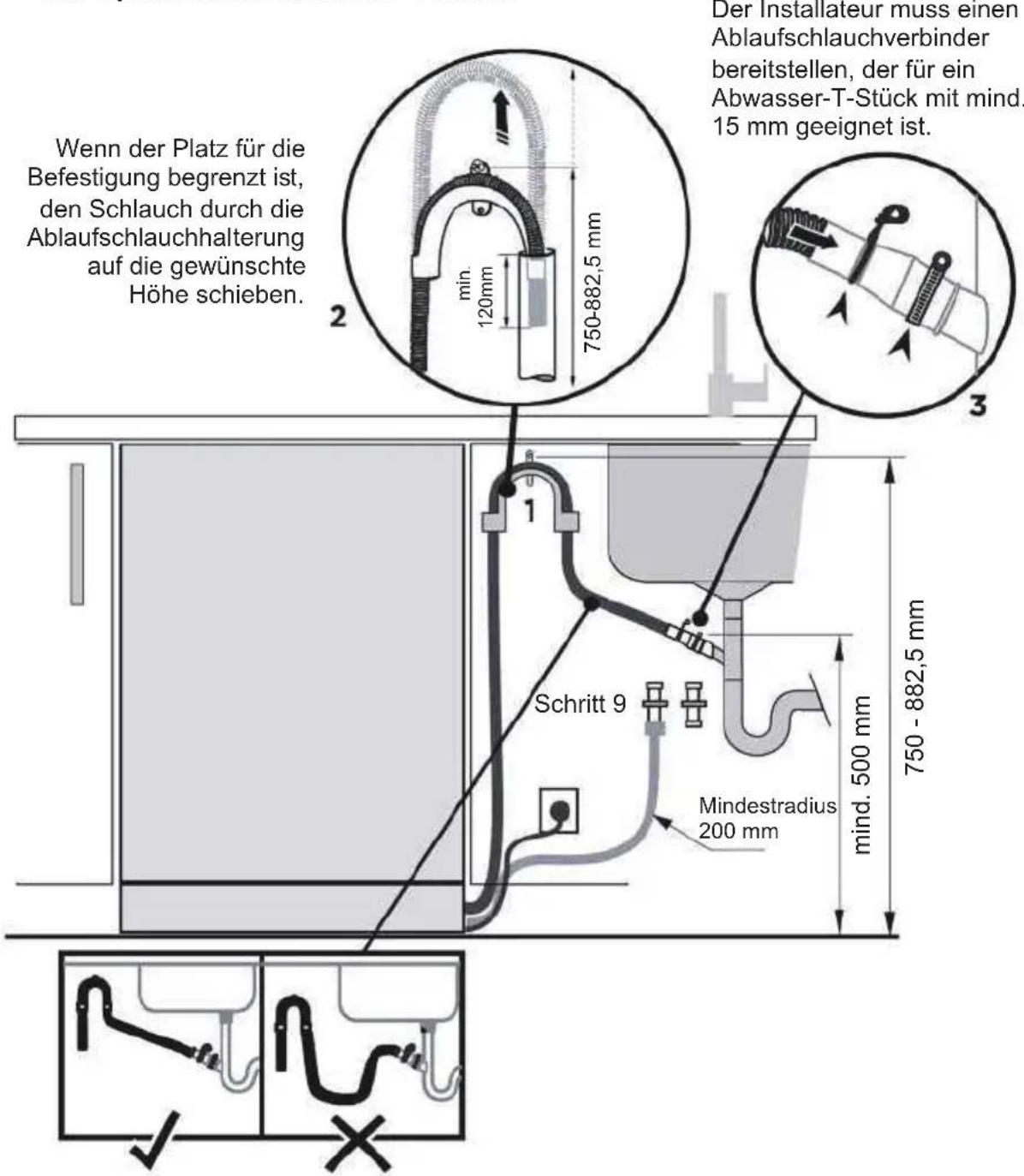 HAIER XH 4C4F1S - Geschirrspüler mit Ablaufschlauchverbinder auf Spülbecken/Abwasser-T-Stück - 1