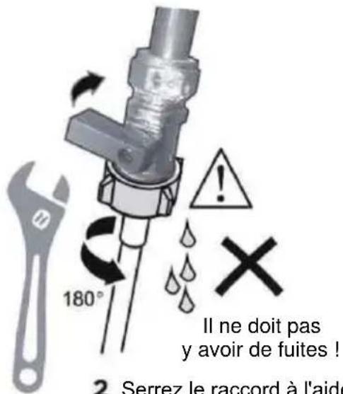 180° Il ne doit pas y avoir de fuites ! 2. Serrez le raccord à l'aide