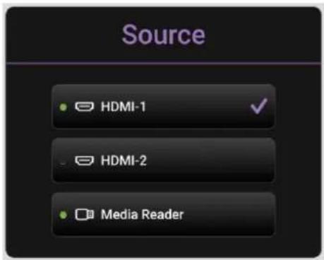Source HDMI-1 HDMI-2 Media Reader