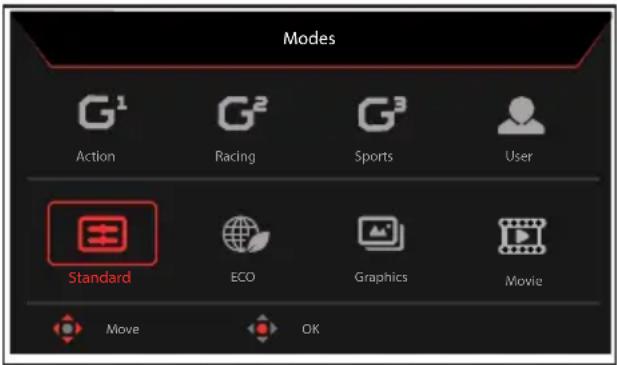 ACER KG241YG - Raccourci 1 (défaut : Modes) - 1