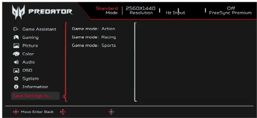 ACER X27UX2 - Remarque : Touche de raccourci 1 et Touche de raccourci 2 ne peuvent pas avoir la même fonction. - 6
