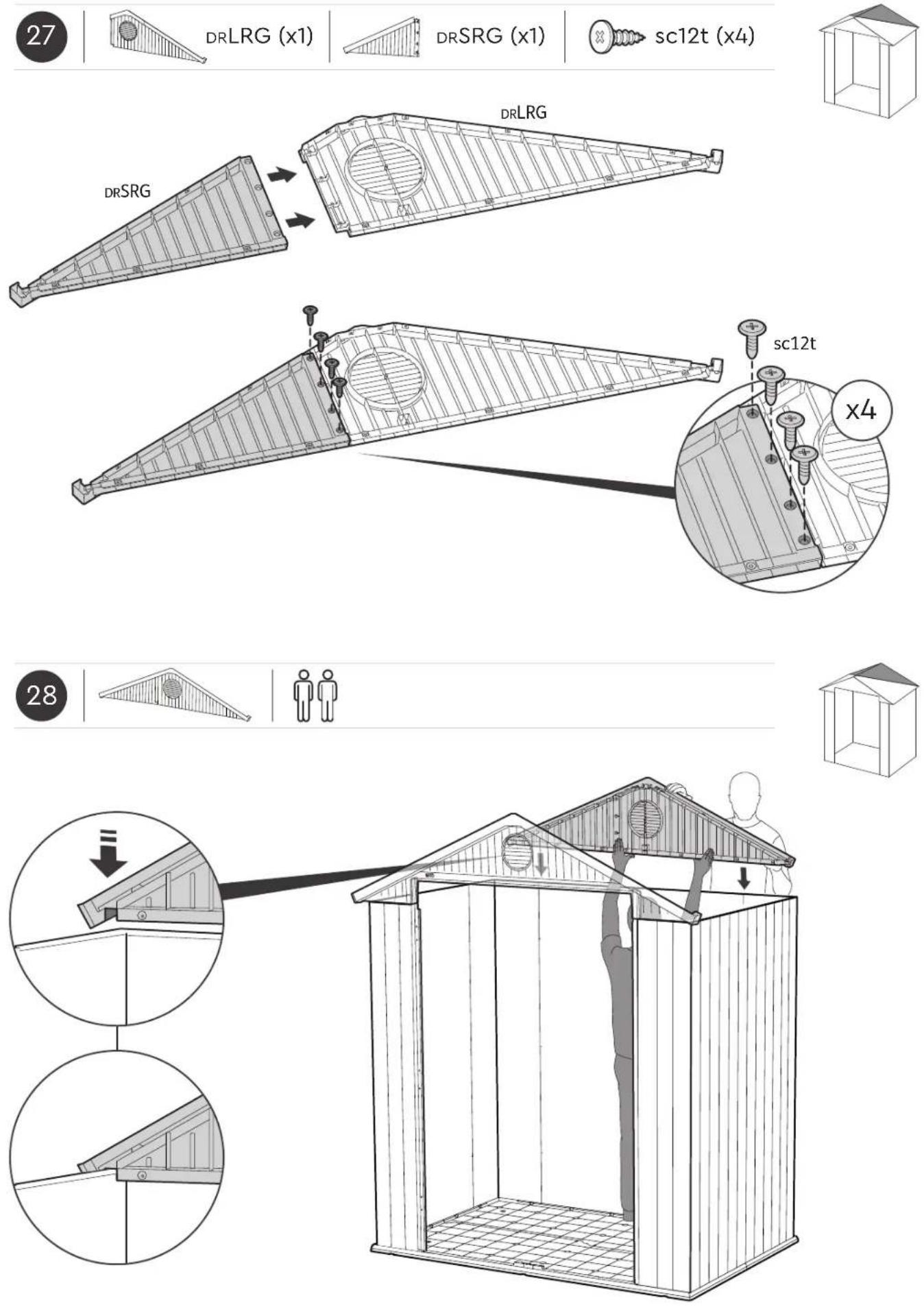 KETER Darwin 6x4 - ROOF ASSEMBLY | MONTAGE DU TOIT | MONTAJE DEL TECHO | DACHMONTAGE | DAKMONTAGE | ASSEMBLAGGIO DEL TETTO | MONTAGEM DO TELHADO - 12