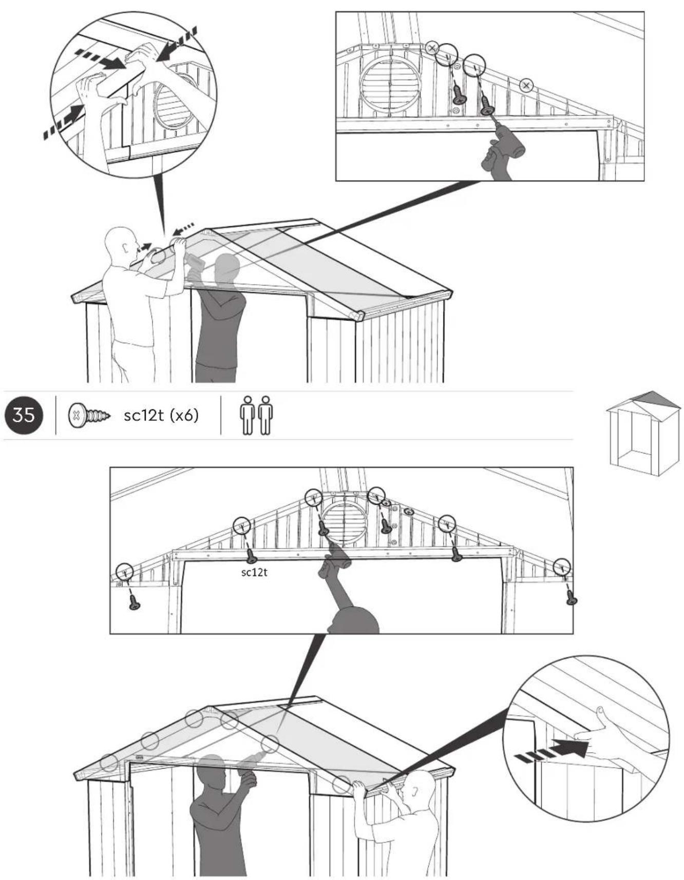 KETER Darwin 6x4 - ROOF ASSEMBLY | MONTAGE DU TOIT | MONTAJE DEL TECHO | DACHMONTAGE | DAKMONTAGE | ASSEMBLAGGIO DEL TETTO | MONTAGEM DO TELHADO - 37