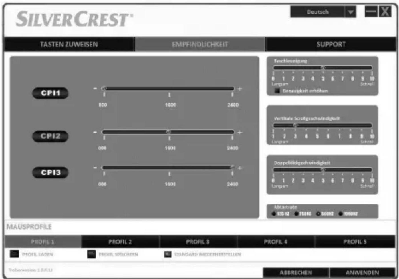 SILVERCREST SFMT 2.4 A1 - Registerkarte „Empfindlichkeit" - 1