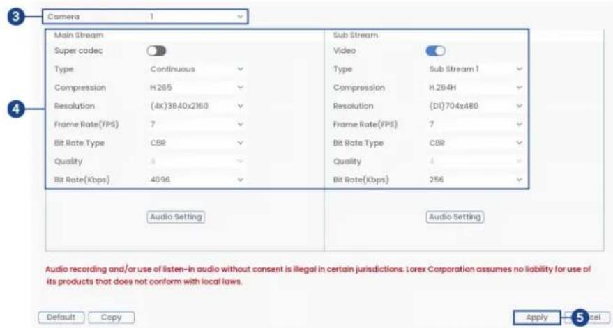 Lorex D881A81B - Pour configurer la qualité d'enregistrement : - 1
