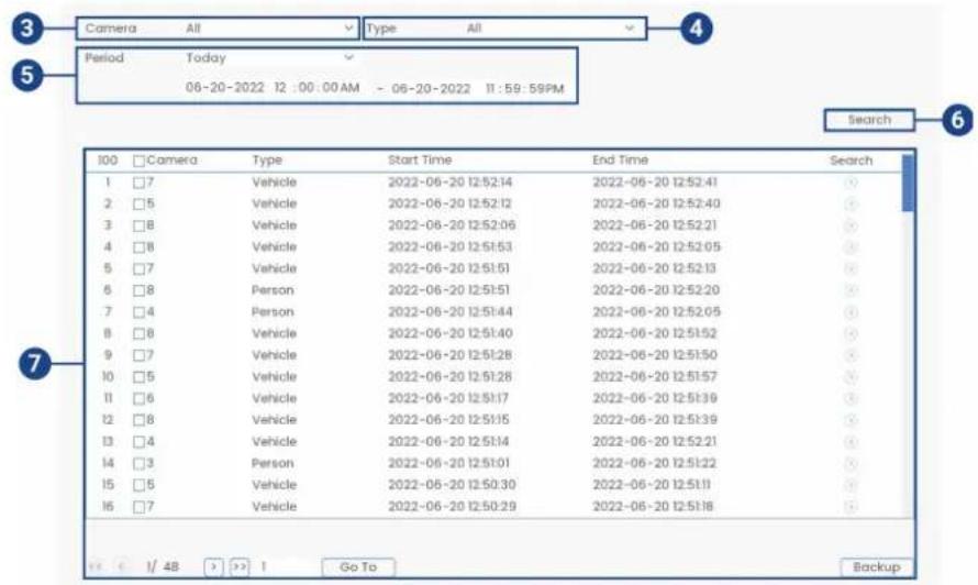 Lorex D881A81B - Pour rechercher des événements de détection de personnes et de véhicules : - 1