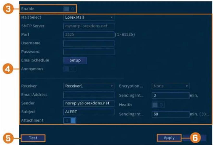 Lorex D862A82B - Pour configurer les alertes de courriel : - 1