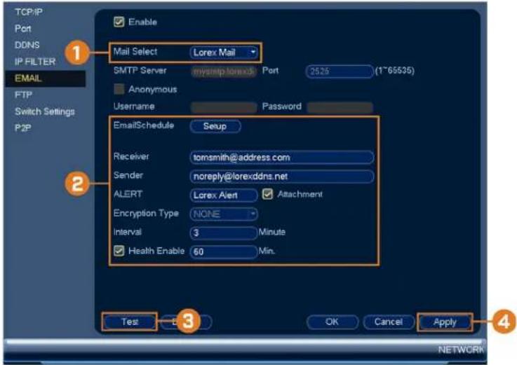 Lorex N861A61B - Pour configurer les alertes de courriel : - 1